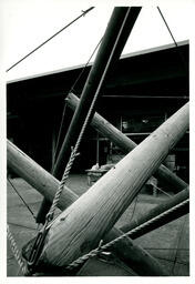 Outdoor artistic photo of poles and ropes at angles