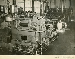 Classroom with diesel engines and parts, ca. 1960