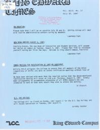 King Edward Times Volume 13, Number 17, July 30, 1987