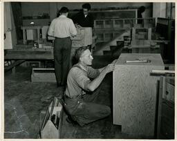 Students working on woodworking projects, ca. 1949