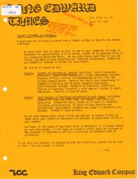 King Edward Times Volume 13, Number 5, April 30, 1987