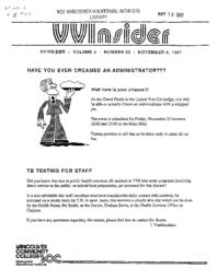 VVInsider Volume 5, Number 23, November 6, 1987
