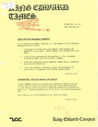 King Edward Times Volume 12, Number 45, February 19, 1987