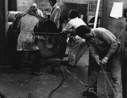 Diesel students pulling a gas turbine, ca. 1977