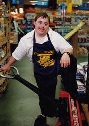 Student with a hand jack lift
