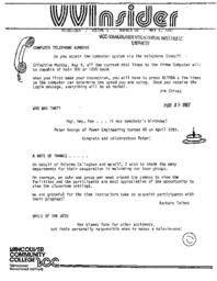 VVInsider Volume 5, Number 8, May 1, 1987