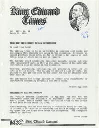 King Edward Times Volume 22, Number 98, March 1, 1990