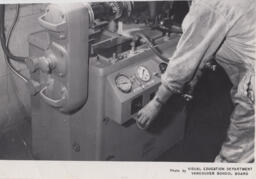 Diesel student adjusting machine, ca. 1959