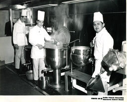 Student chefs at steaming vats, ca. 1970