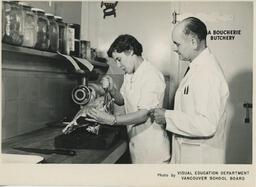 Student butchering meat, ca. 1959