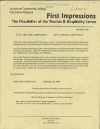 First Impressions: The newsletter of the Tourism & Hospitality Centre, December 1989