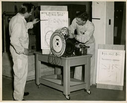 Student working with a three-phase strator, ca. 1950