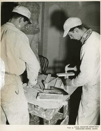 Plastering students working on project, ca. 1955