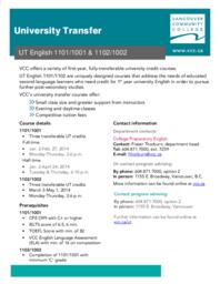 University Transfer UT English 1101/1001 & 1102/1002