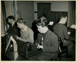 Students doing typing drills, ca. 1949