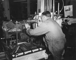 Diesel student adjusting machine, ca. 1949