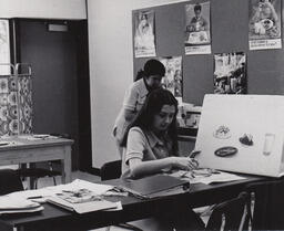 Family aide students working on collages, ca. 1974