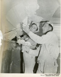 Plastering students adding moulding, ca. 1955