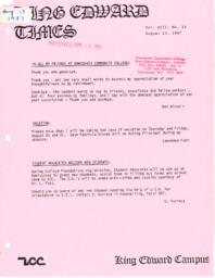 King Edward Times Volume 13, Number 19, August 13, 1987