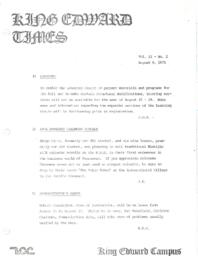 King Edward Times Volume 2, Number 2, August 9, 1975
