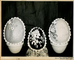 Decorated chocolate Easter eggs, ca. 1951