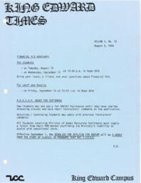 King Edward Times Volume 10, Number 18, August 9, 1984