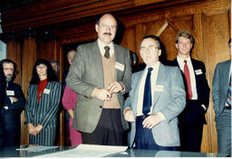 VCC President and Vancouver Mayor pose after signing the Communications Accord