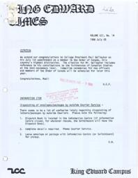 King Edward Times Volume 12, Number 14, July 3, 1986