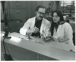 Dental instructor demonstrates clamping tool to student