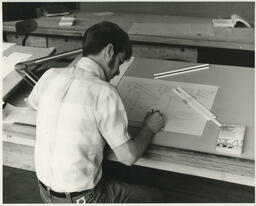 Student working at drafting table, ca. 1972