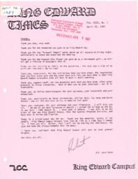 King Edward Times Volume 13, Number 01, April 2, 1987