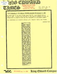 King Edward Times Volume 13, Number 16, July 23, 1987