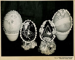 Decorated chocolate Easter eggs, ca. 1951