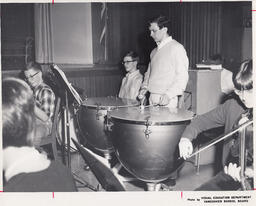 Students playing timpanis in music class, ca. 1967