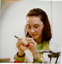 Student works on a dental model