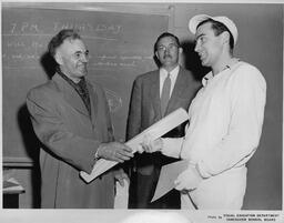 Instructor with a graduating plaster student, ca. 1955