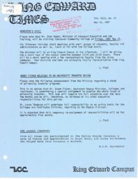 King Edward Times Volume 13, Number 07, May 14, 1987