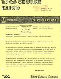 King Edward Times Volume 11, Number 26, October 17, 1985