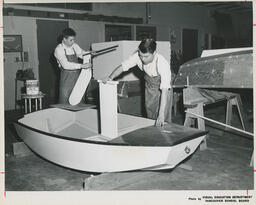 Students constructing wooden boat, ca. 1967