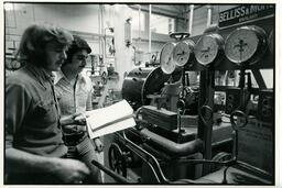 Two students with a steam turbine, ca. 1976